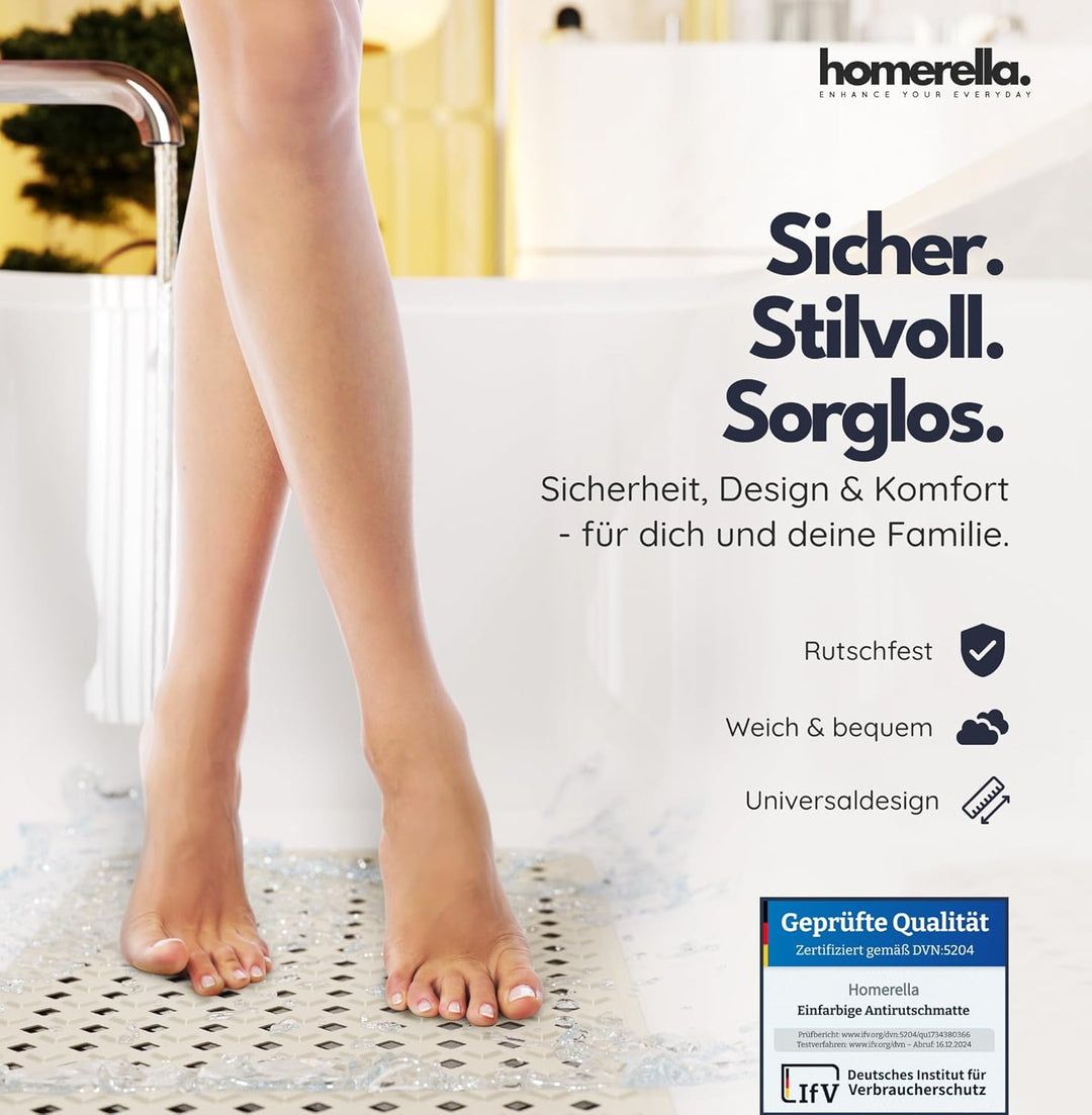 homerella® Badewannenmatte rutschfest 88x39cm, INKL. HAKEN, Rutschfeste Badematte BPA frei, Duschmat