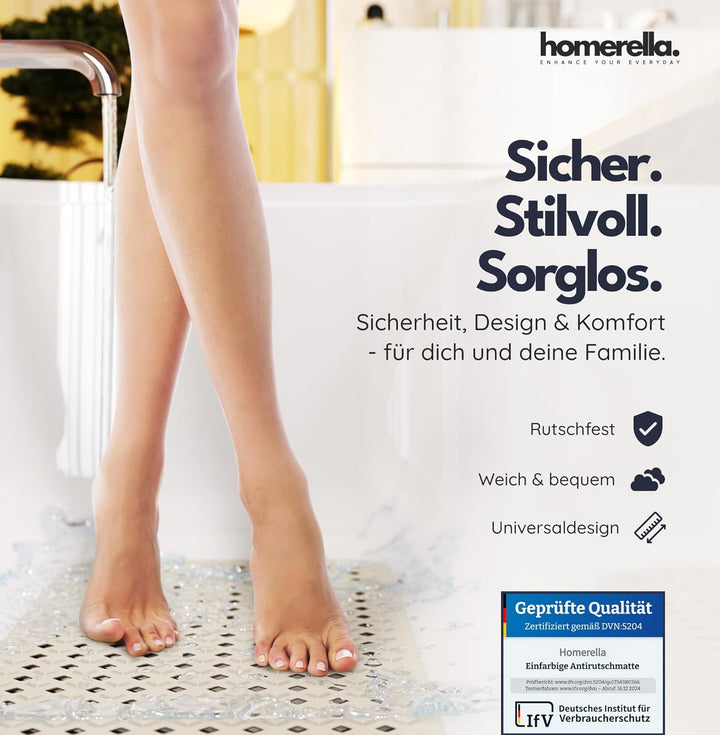 homerella® Badewannenmatte rutschfest 88x39cm, INKL. HAKEN, Rutschfeste Badematte BPA frei, Duschmat