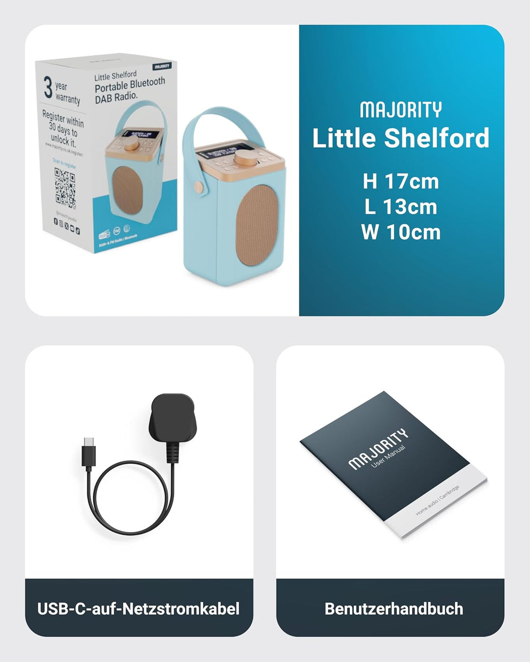 MAJORITY Little Shelford DAB Plus Radio | Küchenradio UKW mit Bluetooth | Radio Batteriebetrieben mi