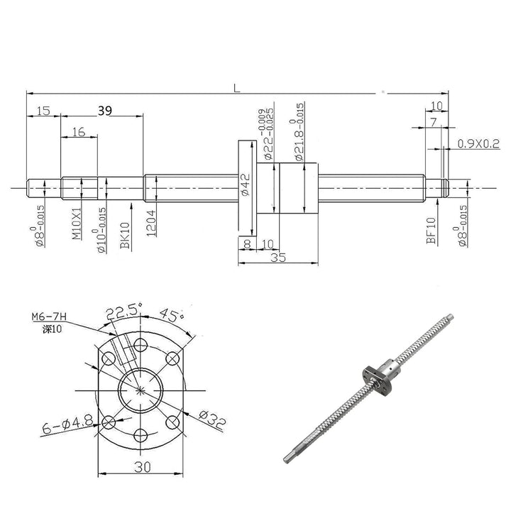 CNCYEAH SFU1605 1500 mm Kugelumlaufspindel RM1605 + Kugelgewindemutter mit BK12 / BF12 Unterstützung