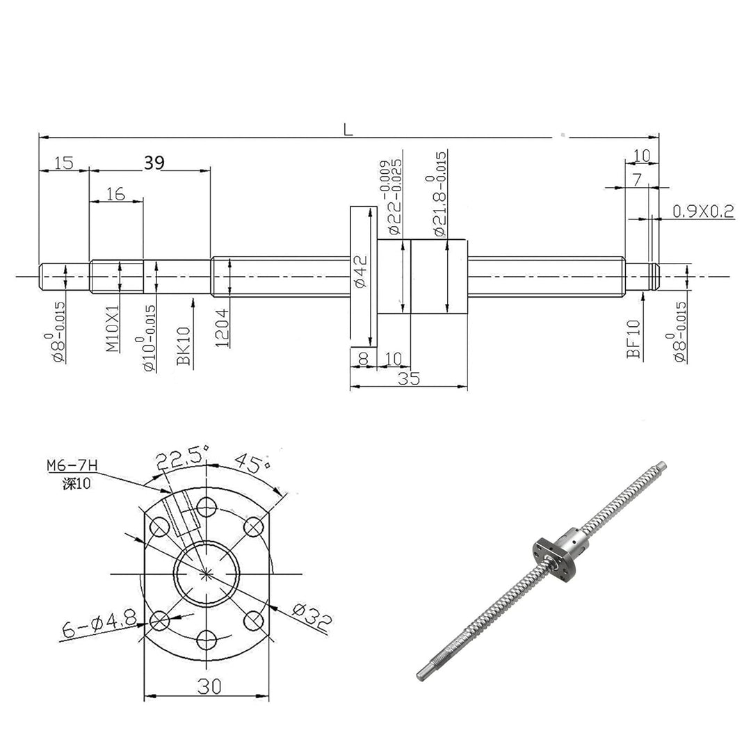 CNCYEAH SFU1605 1050 mm Kugelumlaufspindel RM1605 + Kugelgewindemutter mit BK12 / BF12 Unterstützung