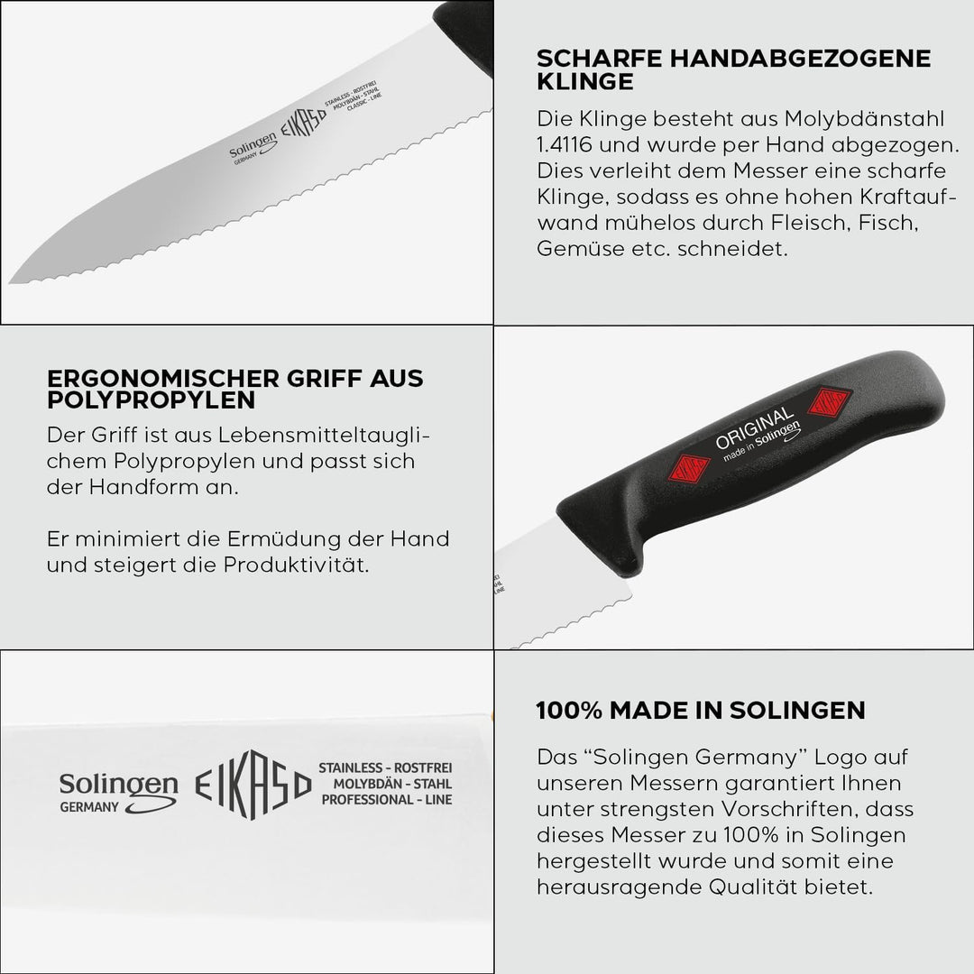 EIKASO Solingen Küchenmesser Set Haushaltsmesser Set 3 Teilig aus Molybdänstahl 1.4116 mit ergonomis