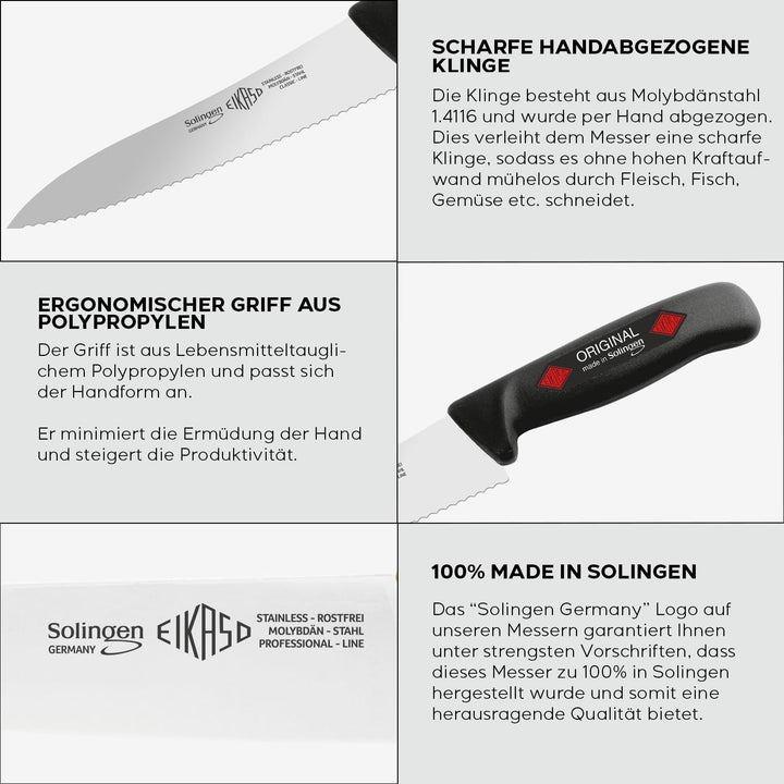 EIKASO Solingen Küchenmesser Set Haushaltsmesser Set 3 Teilig aus Molybdänstahl 1.4116 mit ergonomis