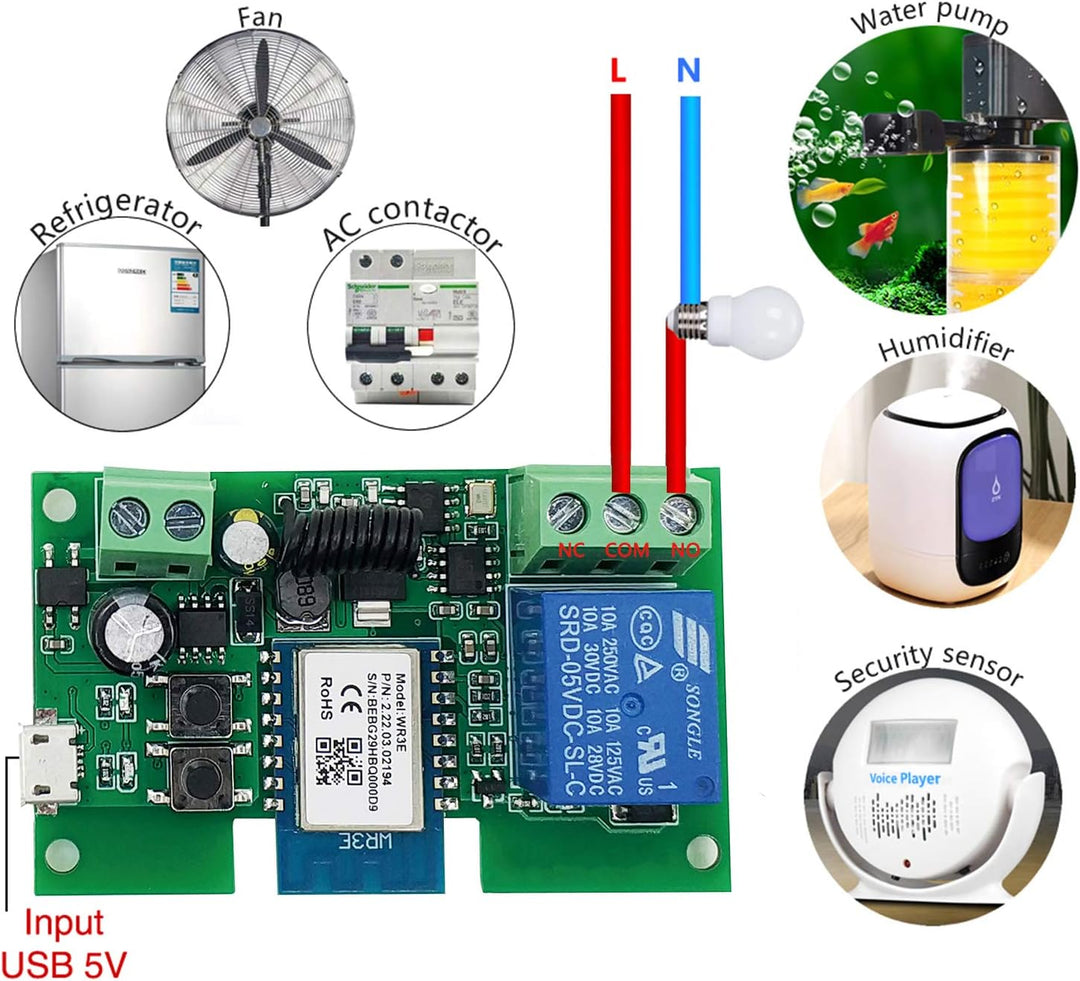 Newgoal WiFi Inching/Selbstsperrendes Relaismodul WiFi Momentary Switch mit 433 MHz RF Fernbedienung