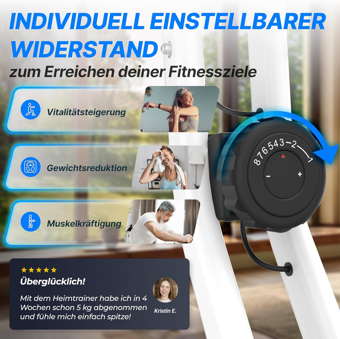 Ultrasport F-Bike, Fahrradtrainer, Heimtrainer, klappbarer Hometrainer, LCD Display, opt. Handpulsse