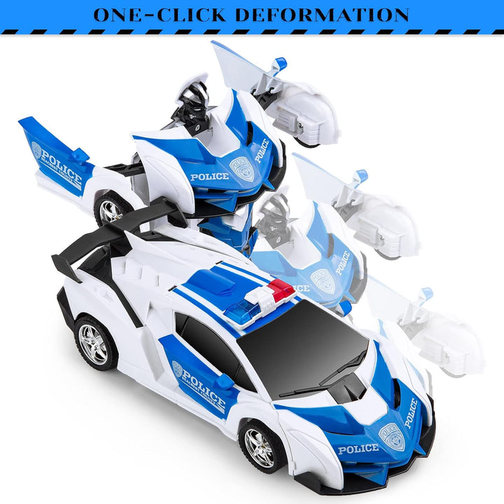 Verformung Ferngesteuertes Polizeiauto Kinder, 360° Drehung 2.4GHz 1:18 Roboter RC Auto Transformato