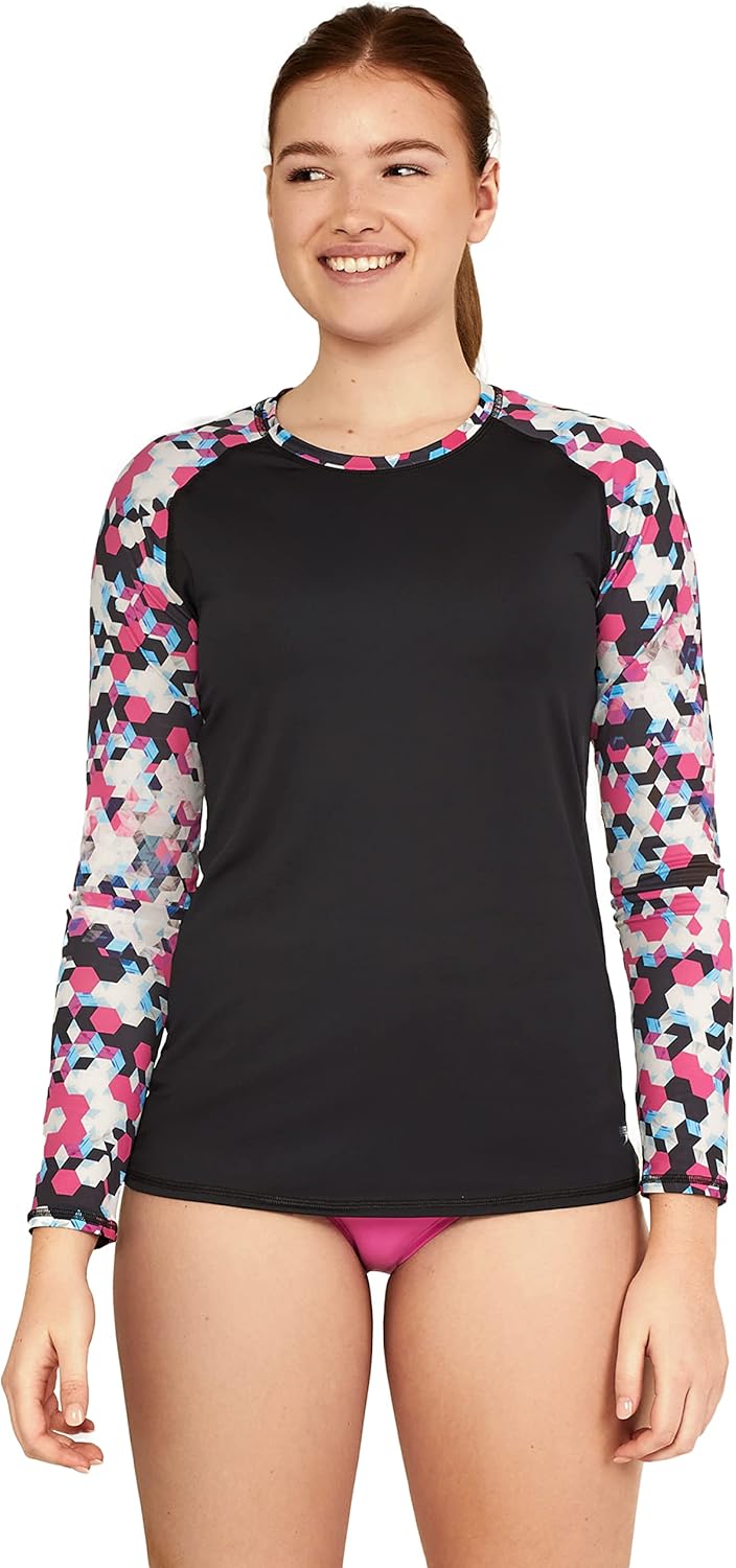 Speedo Damen Uv Swim Shirt Long Sleeve Rashguard Rash-Guard L Prism Rose Violet, L Prism Rose Violet