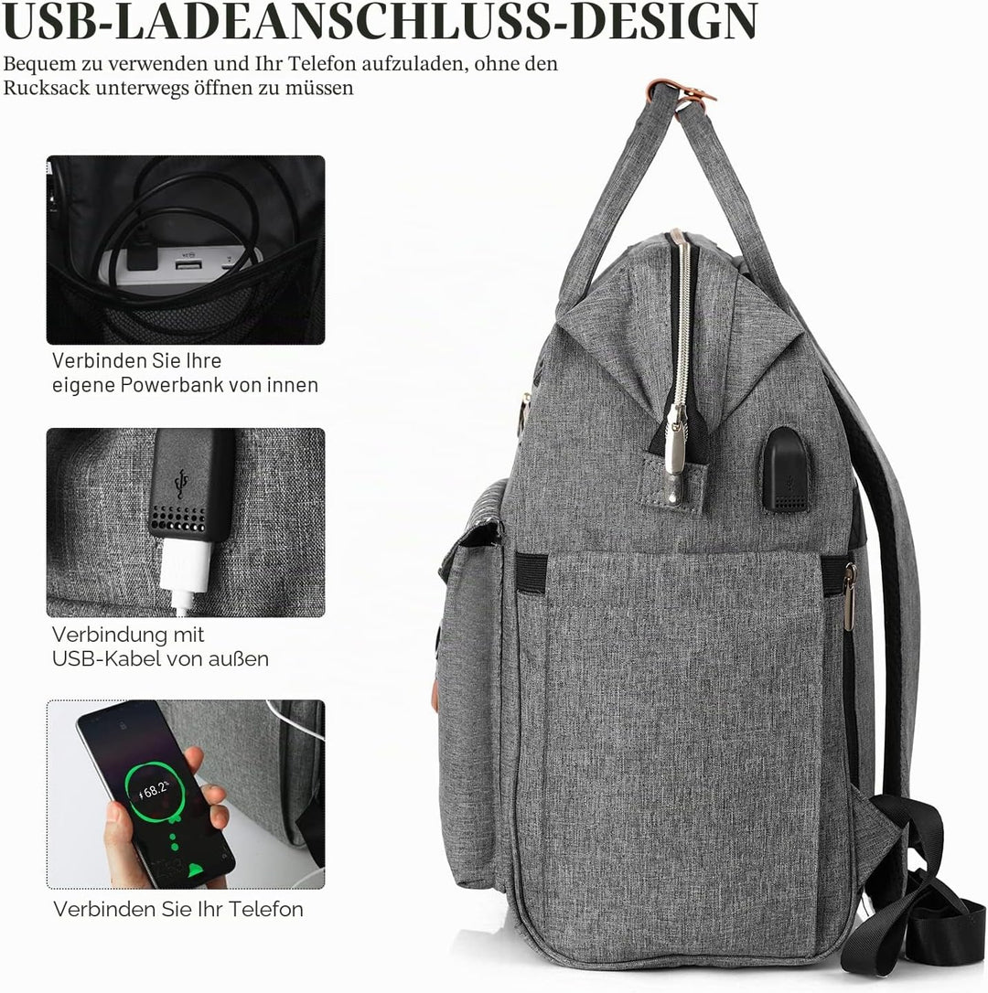 Rucksack Damen, Schulrucksack mit USB-Ladeanschluss, 15,6 Zoll Laptop Arbeits Rucksack, lässiger Tag