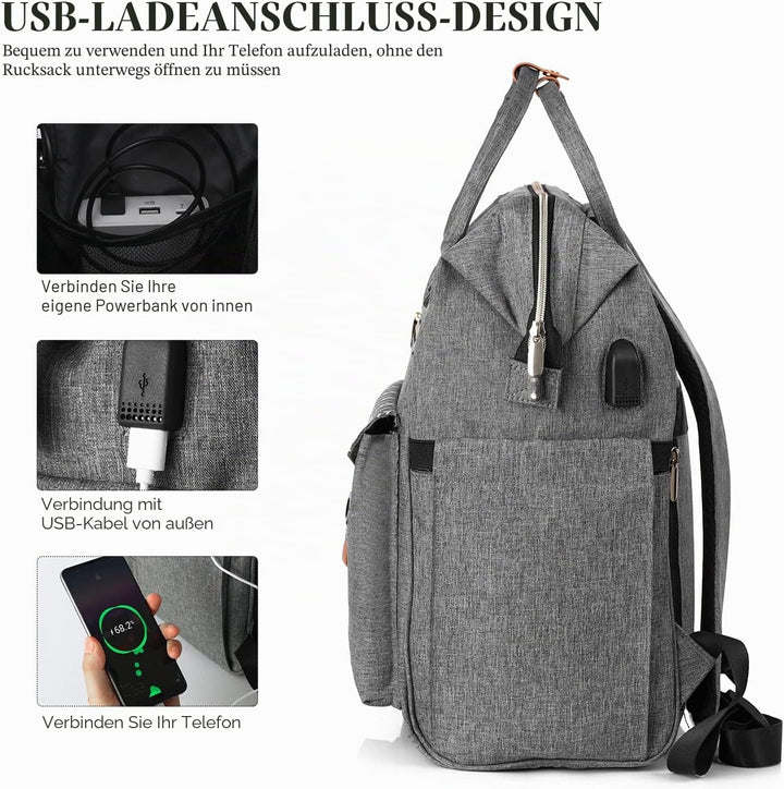 Rucksack Damen, Schulrucksack mit USB-Ladeanschluss, 15,6 Zoll Laptop Arbeits Rucksack, lässiger Tag