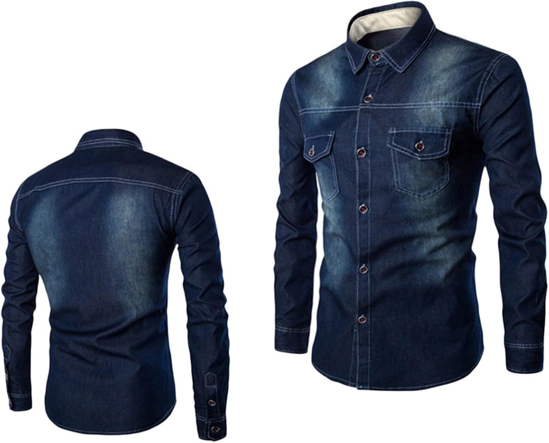 Jeansjacke Herren Einfarbig - Slim Fit Trucker Vintage Baumwolle Cowboy Tops Mantel Jeanshemd mit sc