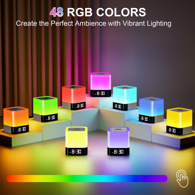 Bluetooth Lautsprecher mit Licht Nachttischlampe Touch Dimmbar Wecker Nachtlicht RGB Farbwechsel LED