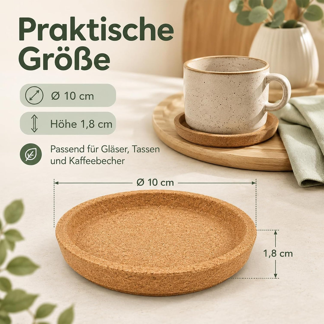 Kork 18 Stück Korkuntersetzer Rund mit Rand, 10 cm für Tassen &amp; Gläser