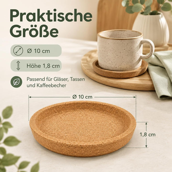 Kork 18 Stück Korkuntersetzer Rund mit Rand, 10 cm für Tassen &amp; Gläser