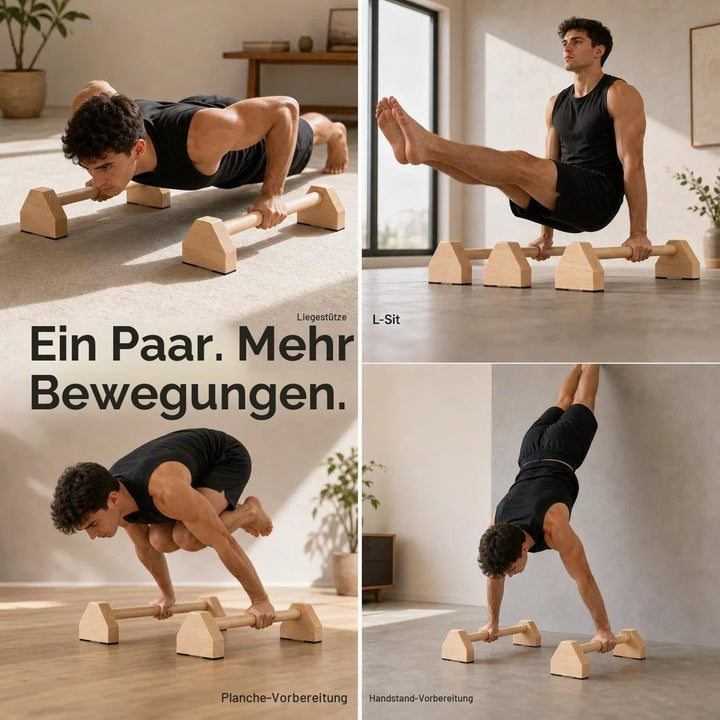 Liegestützgriffe, 2 Push Up Bars, Handstandstange, Holz Parallettes, mit Zwei Abnehmbaren Griffschla