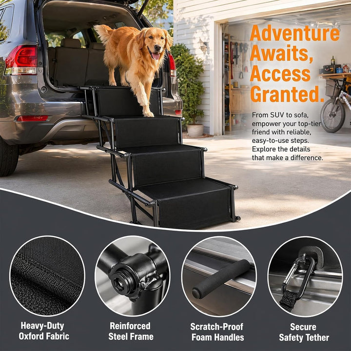 Hundetreppe Auto Klappbar, Hunderampe 4 Stufen für Auto, SUV &amp; Hohe Betten | Leichte Design bis 80 k