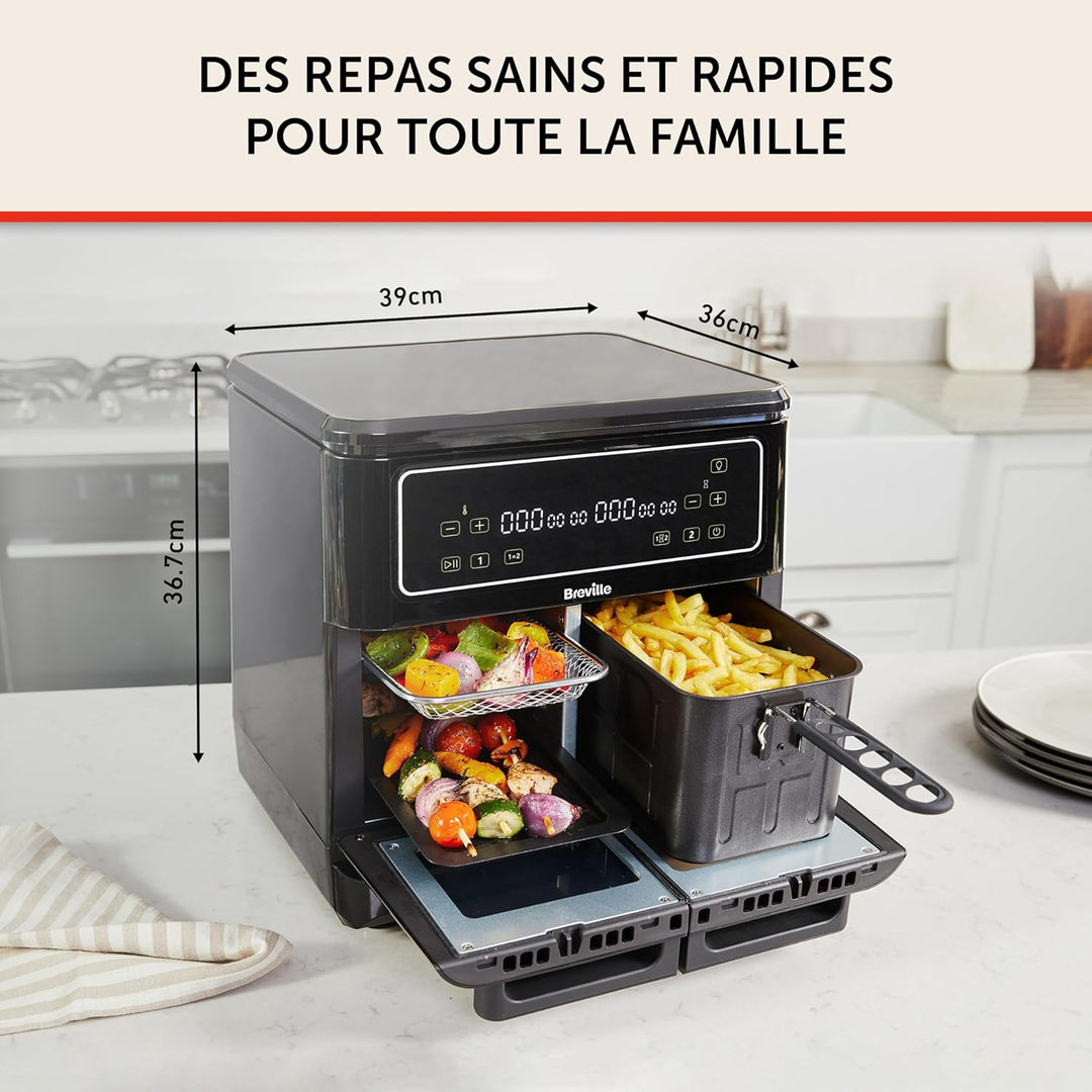 Breville Heissluftfritteuse Halo Flexi | Digitale Doppelkammer-Heissluftfritteuse | 11 l Air Fryer:
