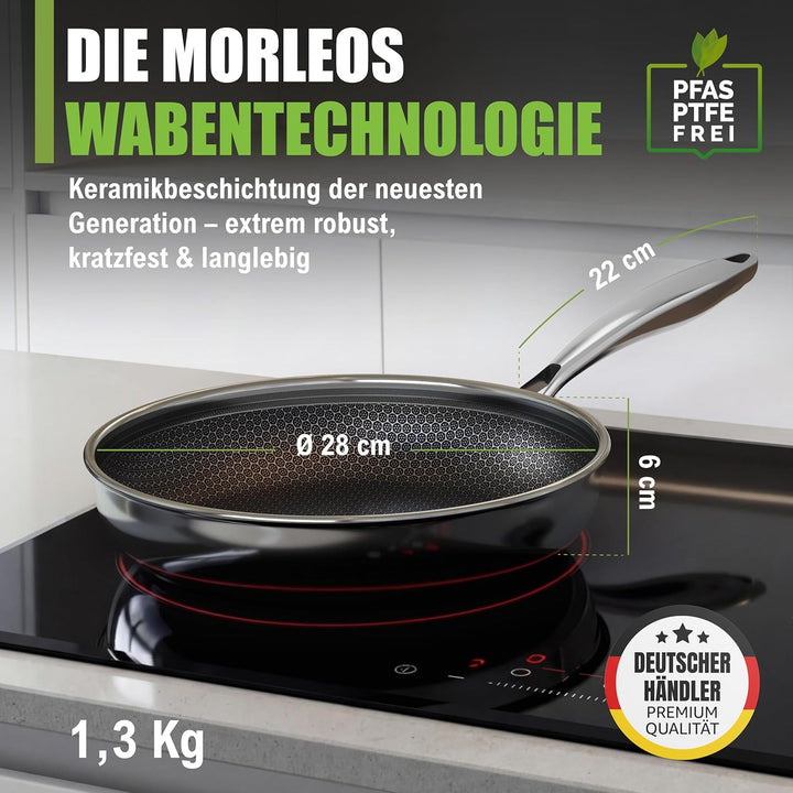 Keramikpfanne 28cm | Kratzfeste Wabenpfanne PFAS & PTFE Frei| 5-Schicht - 3mm -1,35 kg | Premium Bra