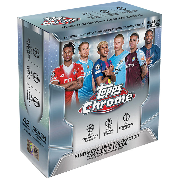 2025-26 Topps Chrom UEFA Club-Wettbewerbe Fussball – Fabrikversiegelt – Mega-Box