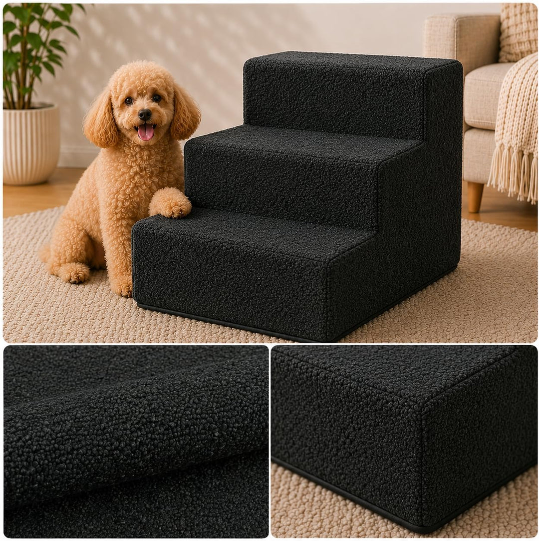 Muralo Hundetreppe 3 Stufen 30 cm, rutschfest, Wasserabweisend - Schwarz | Haustiertreppe für Kleine