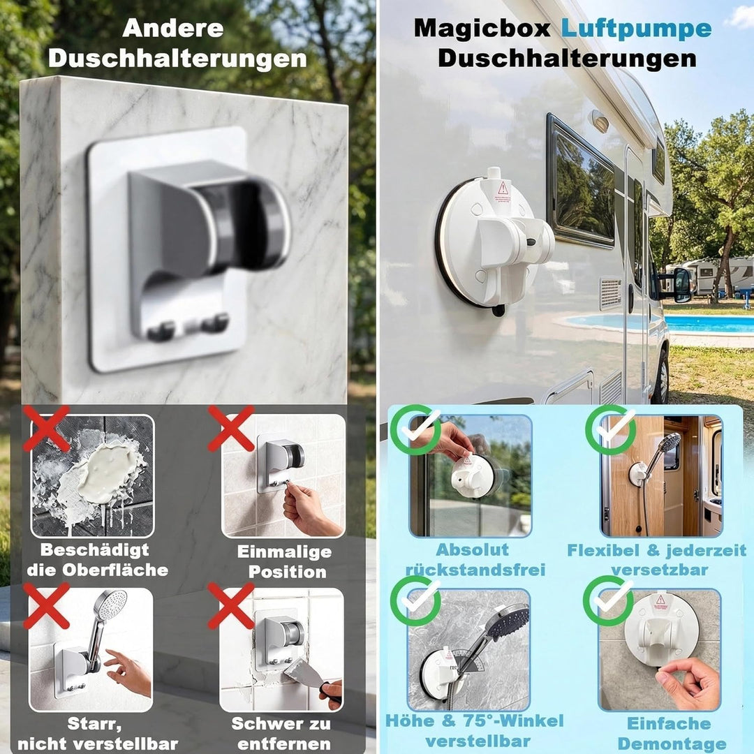 MagicBox Duschkopfhalterung Saugnapf mit Farbindikator, Duschhalterung ohne Bohren 85° Verstellwinke