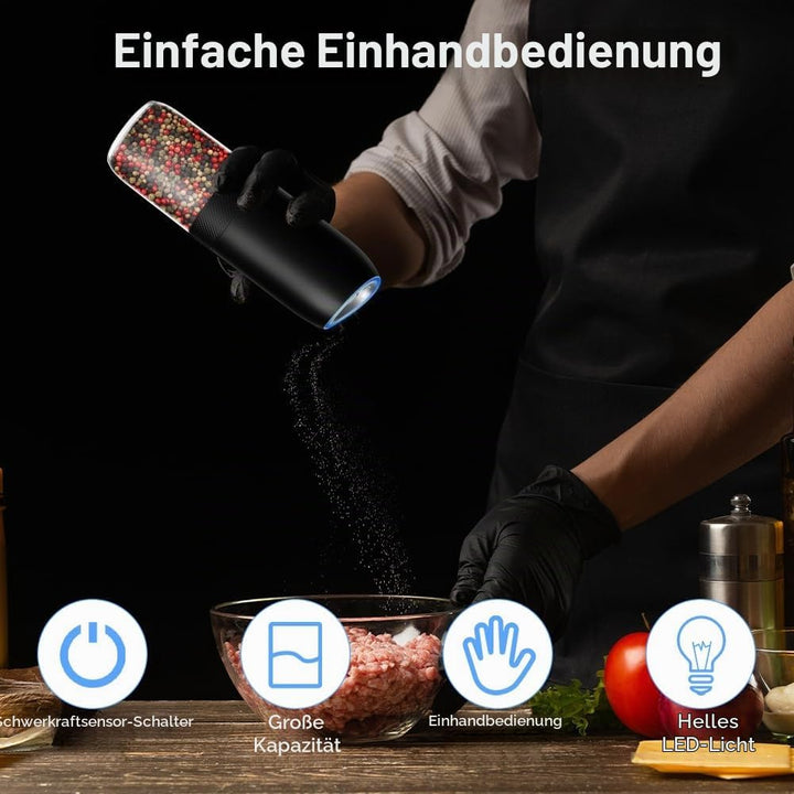 HOTUT Gravity Elektrisches Salz und Pfeffermühlen Set, 2er Elektrisch Gewürzmühlen Salzmühle, Automa