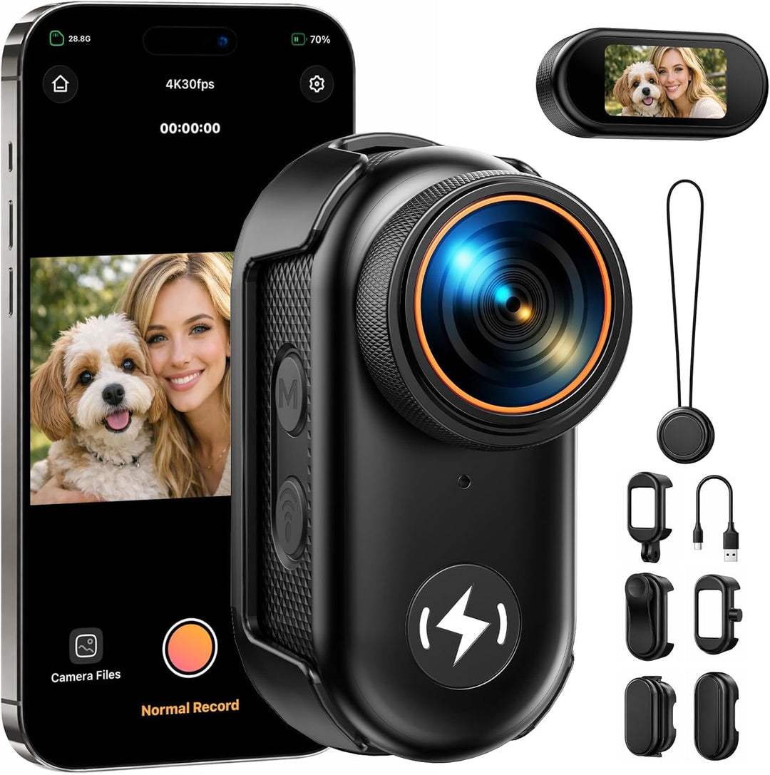 4K POV Kamera im Daumen Format – Mini Action Kamera mit WLAN, 64GB Speicherkarte, 1,47 Zoll Display