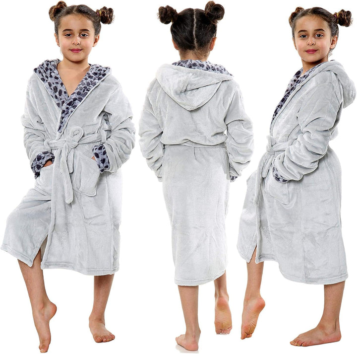 A2Z 4 Kids Sanft Leopard Druck Bademantel Dressing Kleid Nachtwäsche Vlies Vermummt Strand, Baden, S