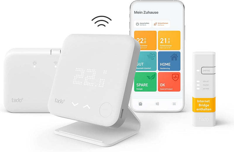 tado° smart home Thermostat (Funk) – Wifi Starter Kit V3+ mit Standfuss – digitale Heizungssteuerung