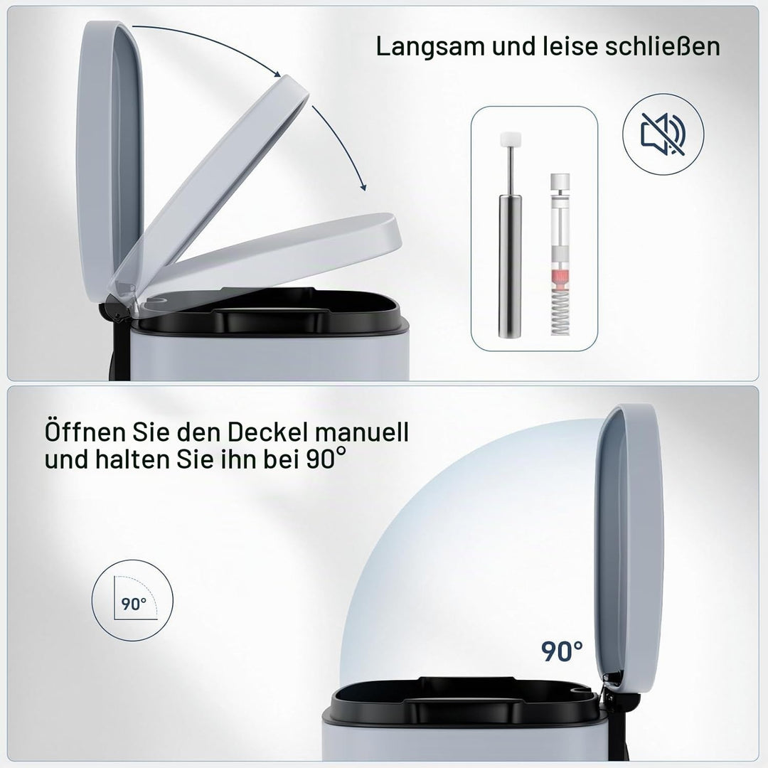 Clevich Mülleimer 30L aus Stahl, Abfalleimer, Tretmülleimer mit Soft-Close Deckel, Fusspeda, abnehmb