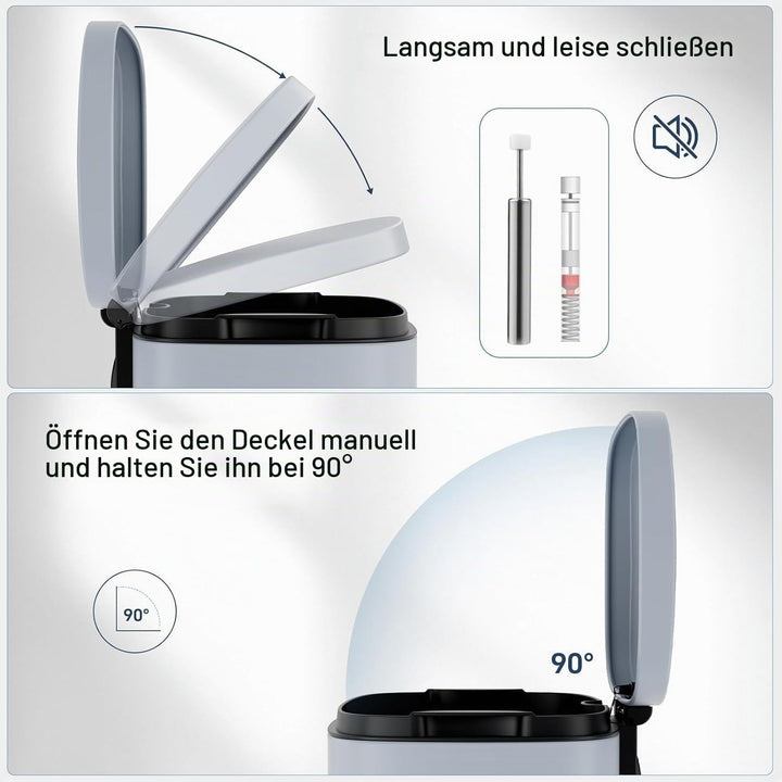 Clevich Mülleimer 30L aus Stahl, Abfalleimer, Tretmülleimer mit Soft-Close Deckel, Fusspeda, abnehmb