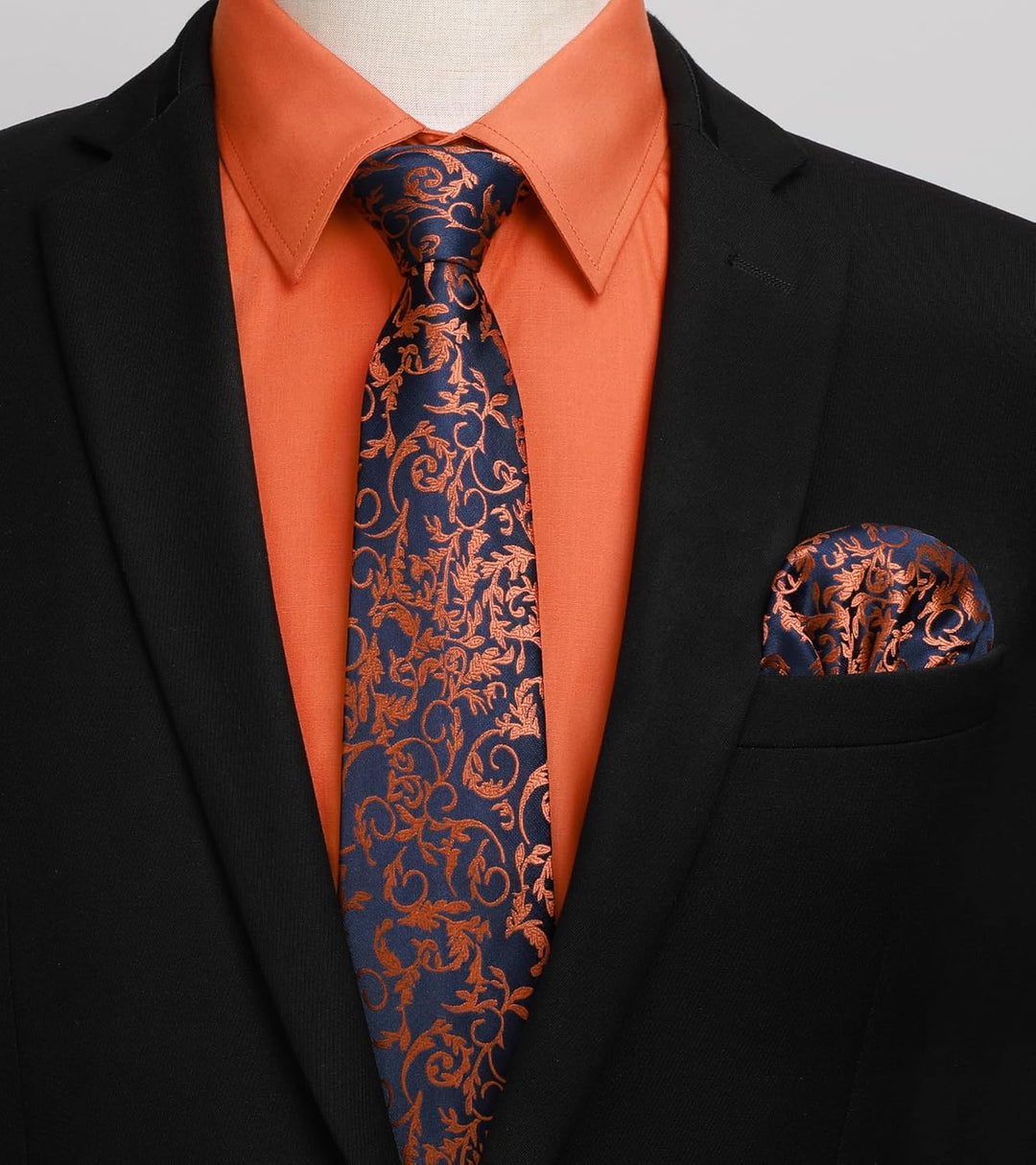HISDERN Herren Hemd Langarm Einfarbige Hemden mit Krawatte und Taschentuch Formelle Businesshemd Hoc