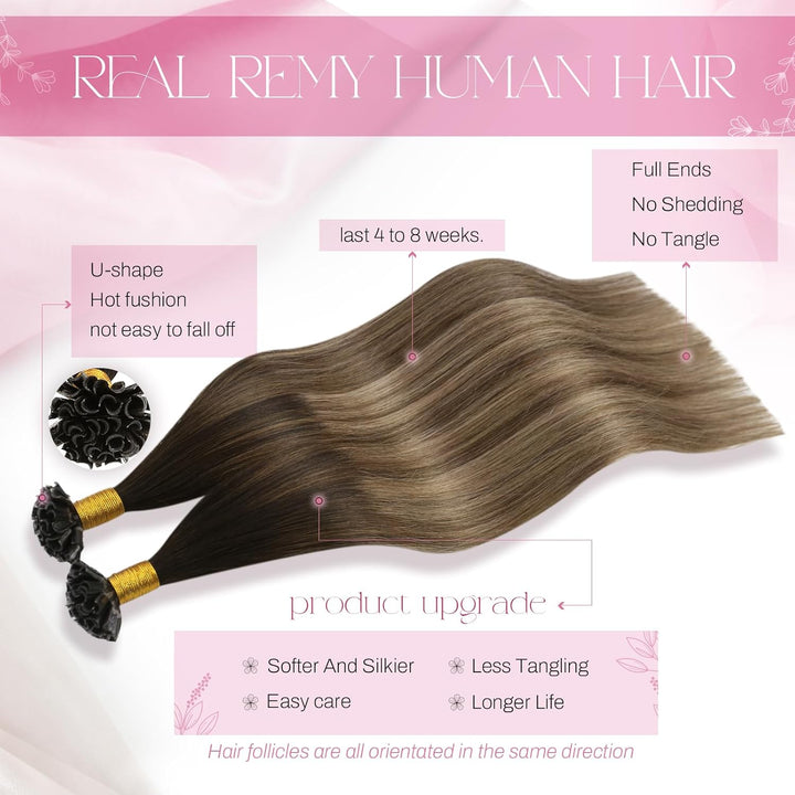 Moresoo U Tip Extensions Echthaar Bonding Ombre Braun Haarverlangerung Echthaar Remy Keratin Bonding