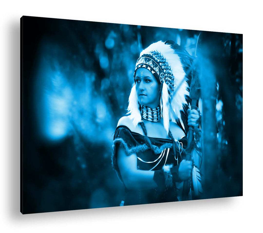 deyoli stolze Indianerin Format: 80x60 Effekt: Monocrome Blau als Leinwand, Motiv fertig gerahmt auf