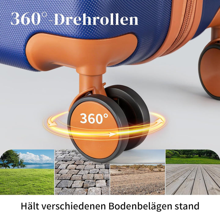 LALAHO Kofferset 5 teilig mit Kosmetikkoffer (Navy-Braun) | Hartschalen Koffer Set aus ABS, Reisekof