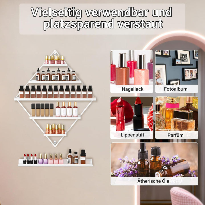 2er Set Nagellackregal Weiss Metall, Wandmontiert – 5-Stufiger Organizer für Nagellack, ätherische Ö