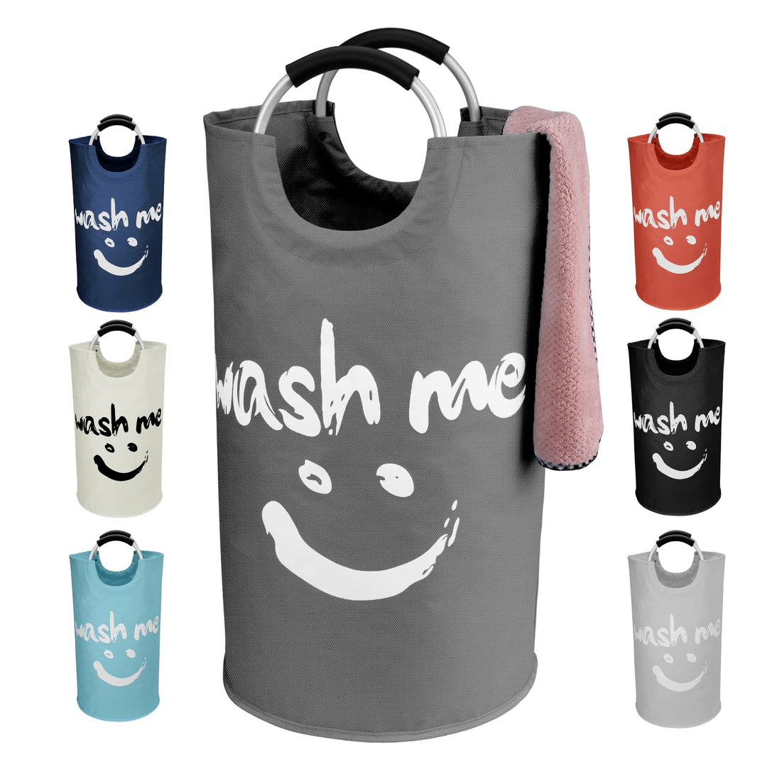 Wäschesammler mit Griffen, Freistehend Wäschebehälter, Klappbar Wäschesack mit Smiley-Muster für Sch