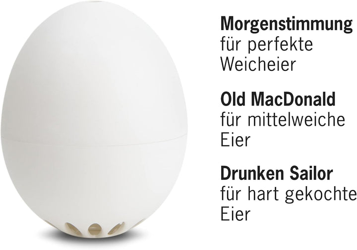 PiepEi Classic Weiss - Singende Eieruhr zum Mitkochen - Eierkocher für 3 Härtegrade - Piep Ei mit 3