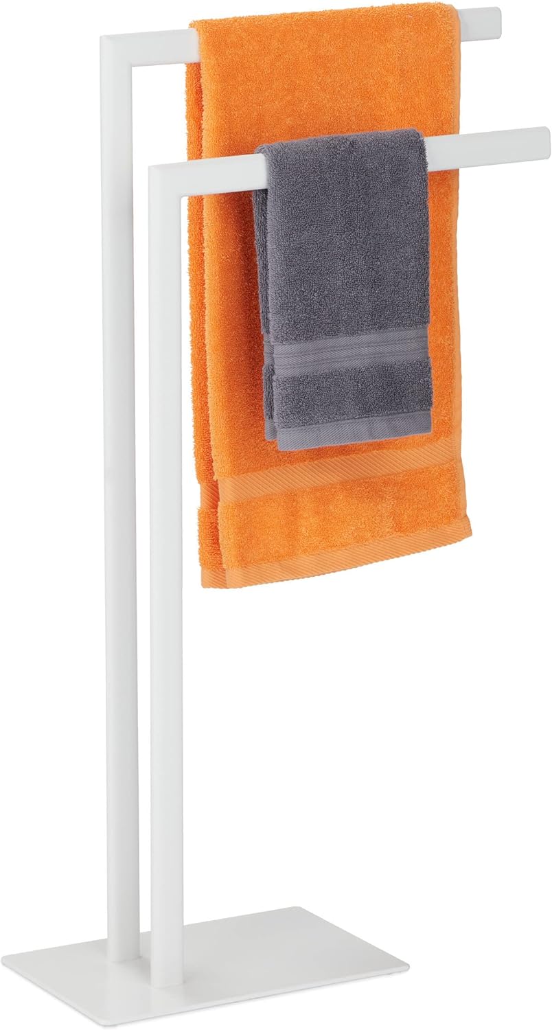 Relaxdays Handtuchständer freistehend, 2 Stangen, Badezimmer, Stahl, HxBxT: 81 x 48 x 20 cm, Bad Han