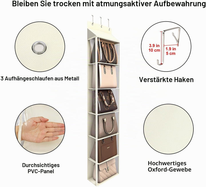Lirex Geldbörsen-Organizer, 6 Taschen Handtaschen-Organizer mit Reissverschluss zum Aufhängen, für S