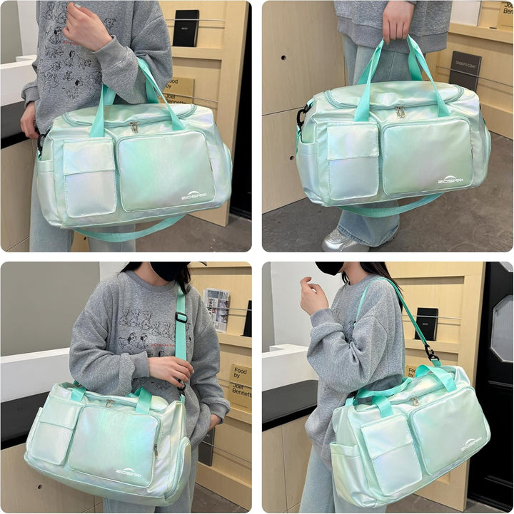 ZIOISNM Sporttasche Damen mit Schuhfach und Nassfach, Reisetasche Damen Glitzer Gym Bag saunatasche