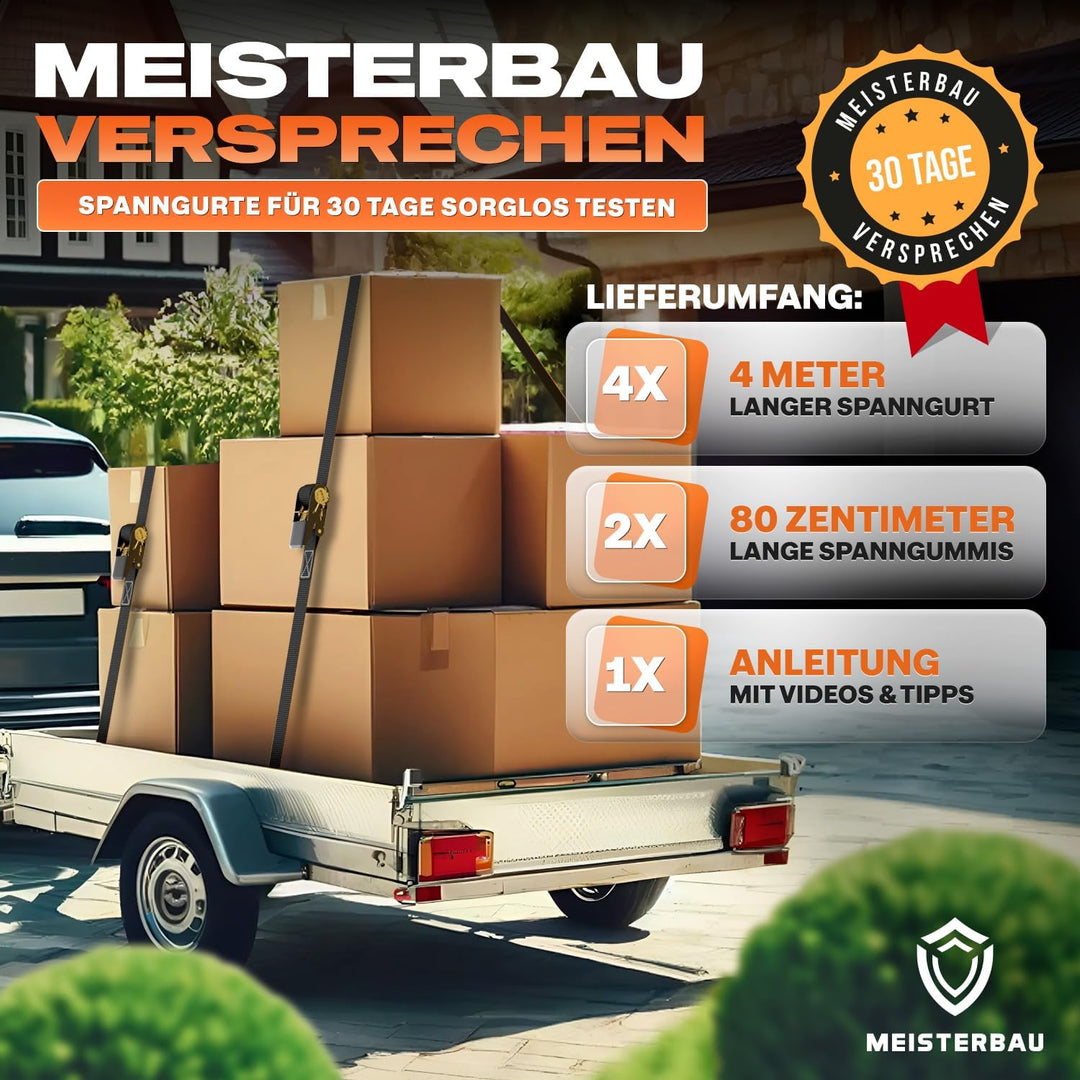 Spanngurte mit Ratsche 4 Stück, Ratschengurte 1000kg, 4m, 2,5cm breit | TÜV GS zertifiziert, wetterf