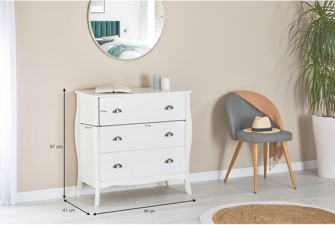 IDIMEX Kommode Antoinette, schönes Sideboard im Barockstil, antike Anrichte aus Kiefer in weiss, pra