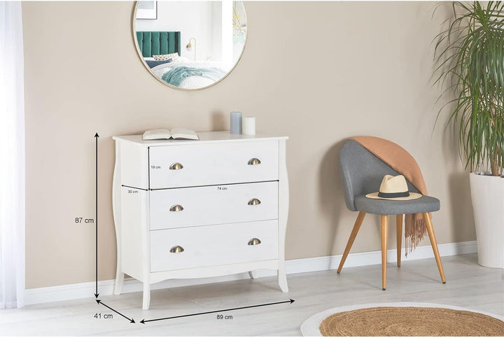 IDIMEX Kommode Antoinette, schönes Sideboard im Barockstil, antike Anrichte aus Kiefer in weiss, pra