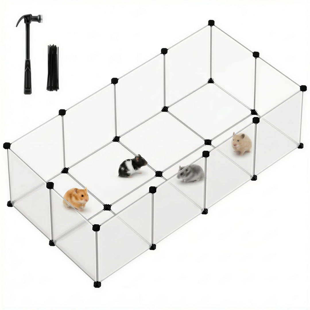 SONGMICS Freigehege mit Bodenplatten, Laufstall, Meerschweinchen Gehege, aus Kunststoff, Gehege für