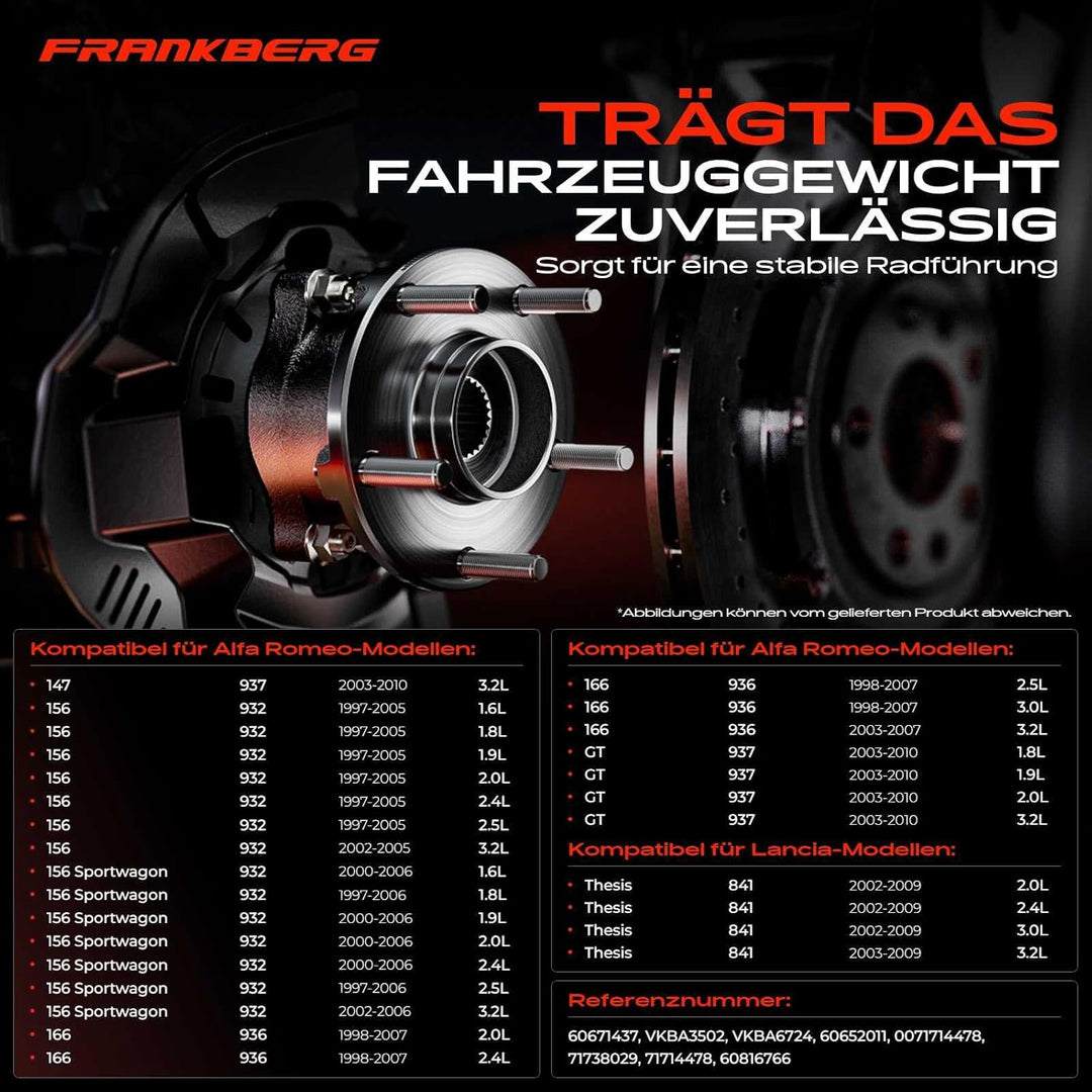 Frankberg Radnabe Radlagersatz Vorne Links oder Rechts für 147 937 156 932 166 936 GT 937 Thesis 841