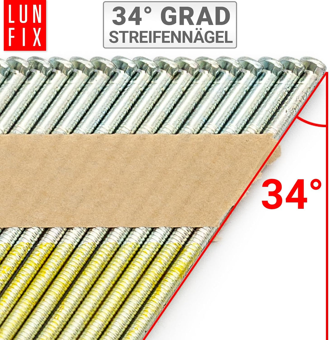 34° Ringschaftnägel 3,1x90 mm aus Stahl verzinkt, papiergebunden auf Streifen – Packung 2000 Stk. –