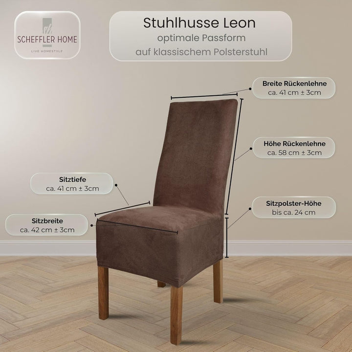 SCHEFFLER-Home Stuhlhussen 6er Set Leon Braun/elastische Wildleder Hussen für Stühle/Robustes Freisc