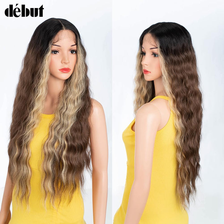 DÉBUT Lace Front Perücke 75 cm Wasserwelle Super lange Perücke 5% Brasilianisches Reines Echthaar un