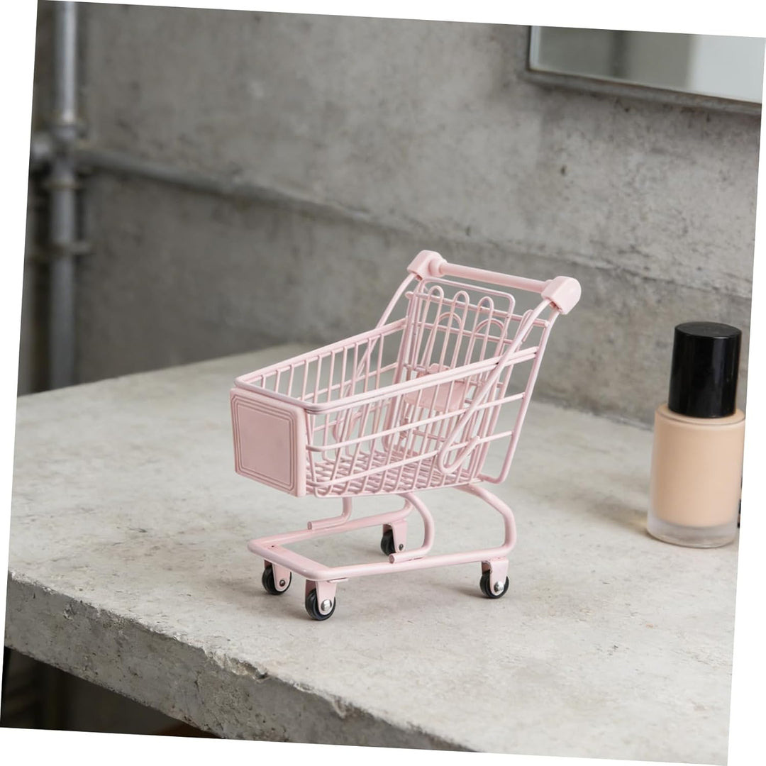 HEMOTON Kleiner Miniatur Einkaufswagen für Mädchen Aufbewahrungswagen aus Kunststoff in Pink Schreib