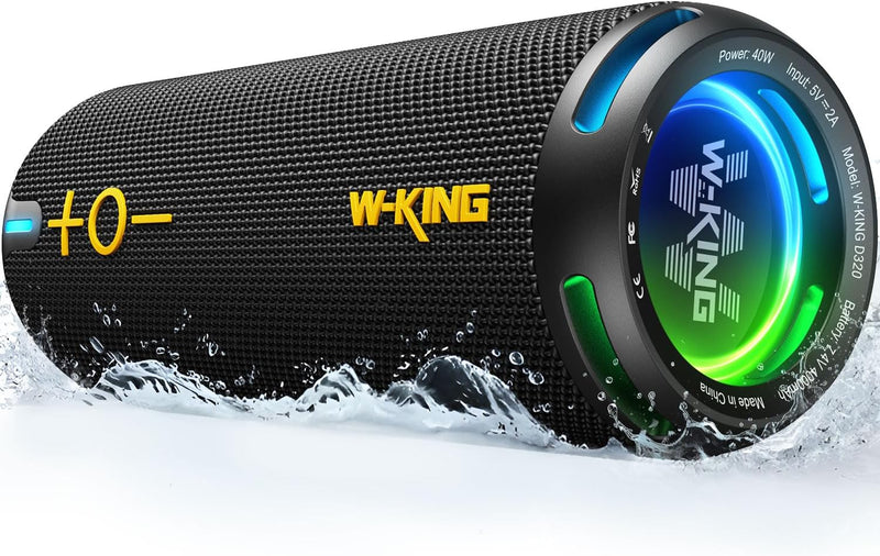 W-KING Bluetooth Lautsprecher Box, IP67 Musikbox Outdoor Tragbarer, Angepasster EQ-App/Diefer Bass,